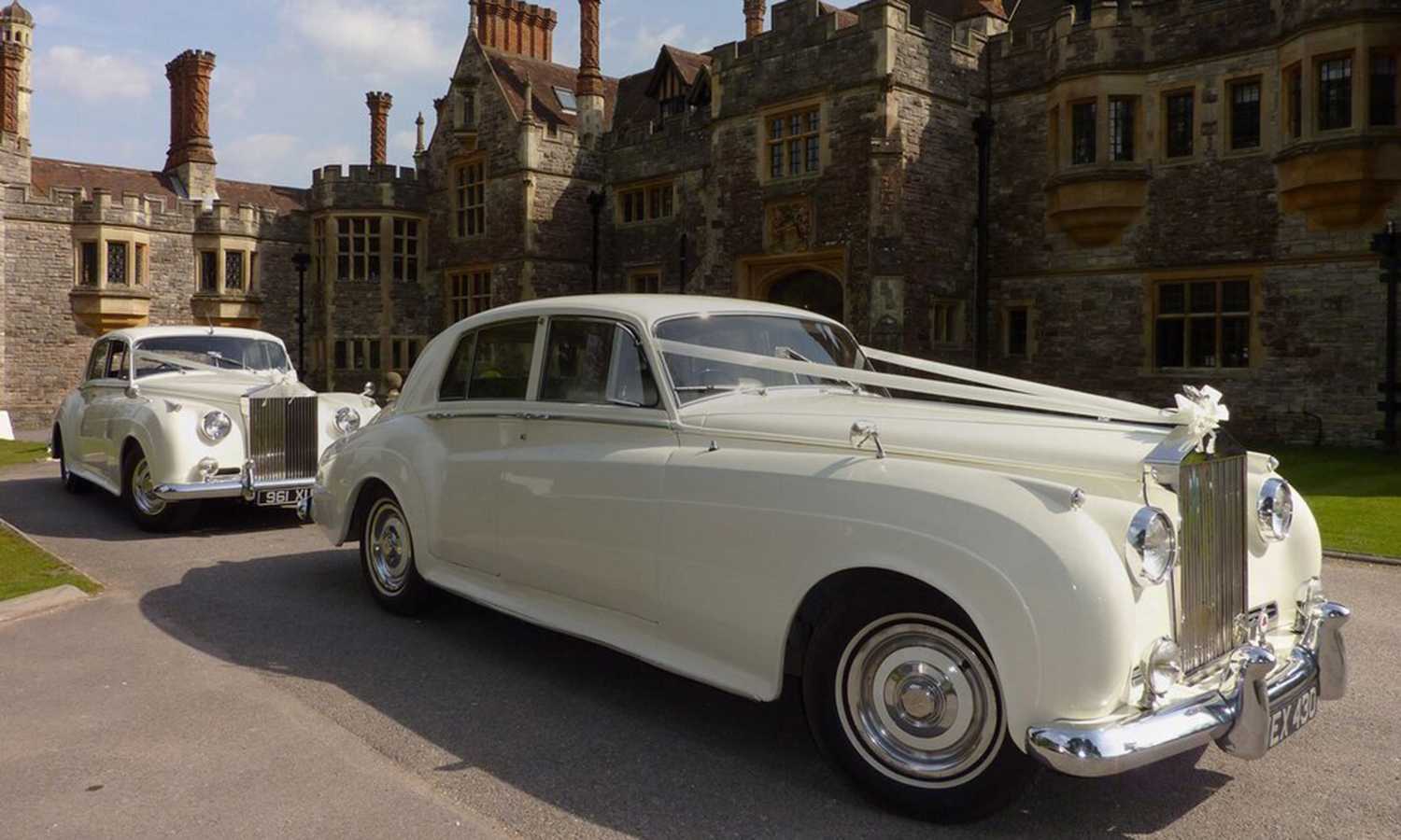Classic wedding car outside a venue