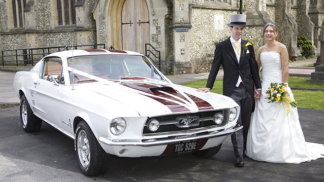 Ford Mustang Fastback wedding car for hire in Croydon, Surrey