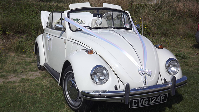 Volkswagen Beetle Karmann Convertible wedding car for hire in Barnstaple, Devon