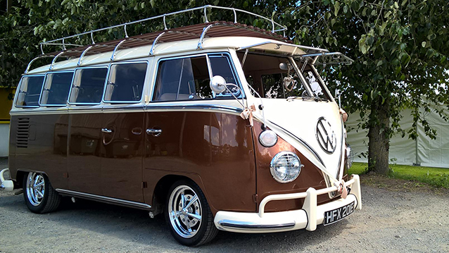 Volkswagen Split Screen Camper Van wedding car for hire in Barnstaple, Devon