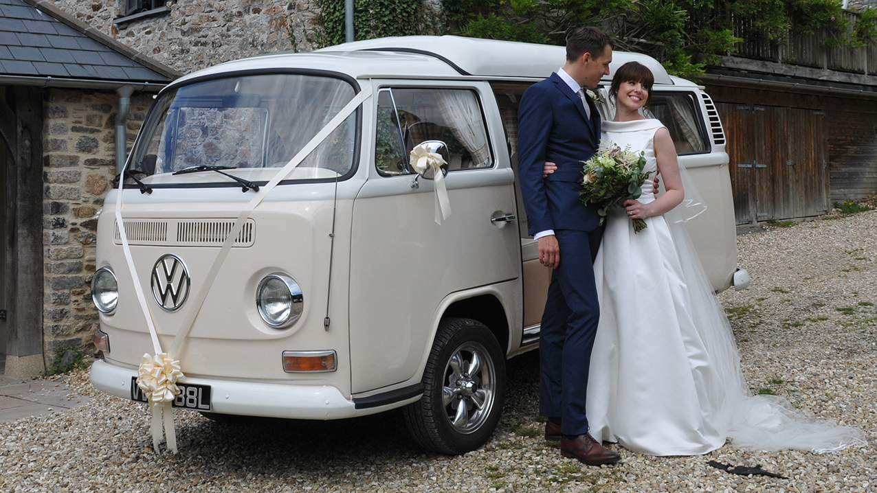 Cream Volkswagen Campervan available for Weddings in Exeter, Devon