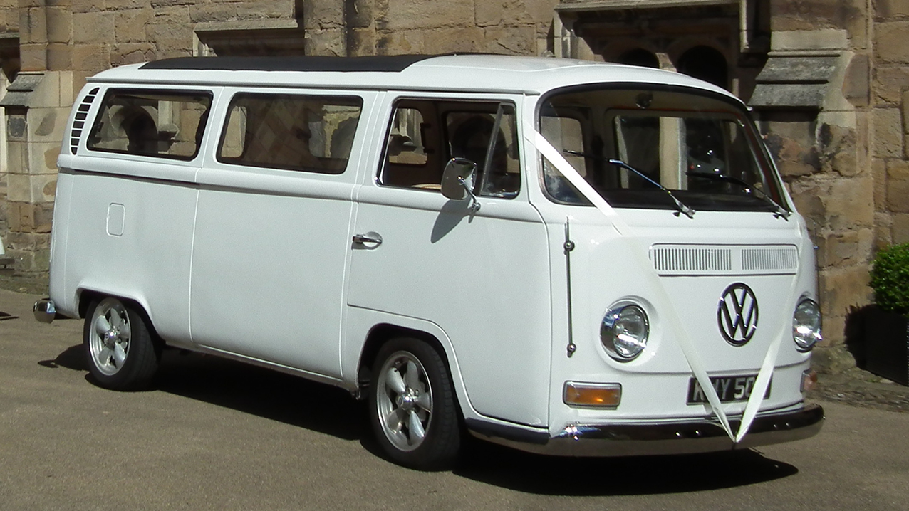 Volkswagen Bay Window Campervan wedding car for hire in Lanchester, Durham