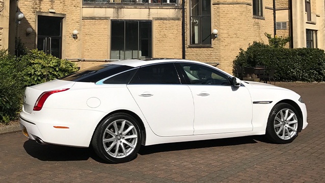 White Jaguar XJ Wedding Car Hire Bradford & Leeds, West Yorkshire area