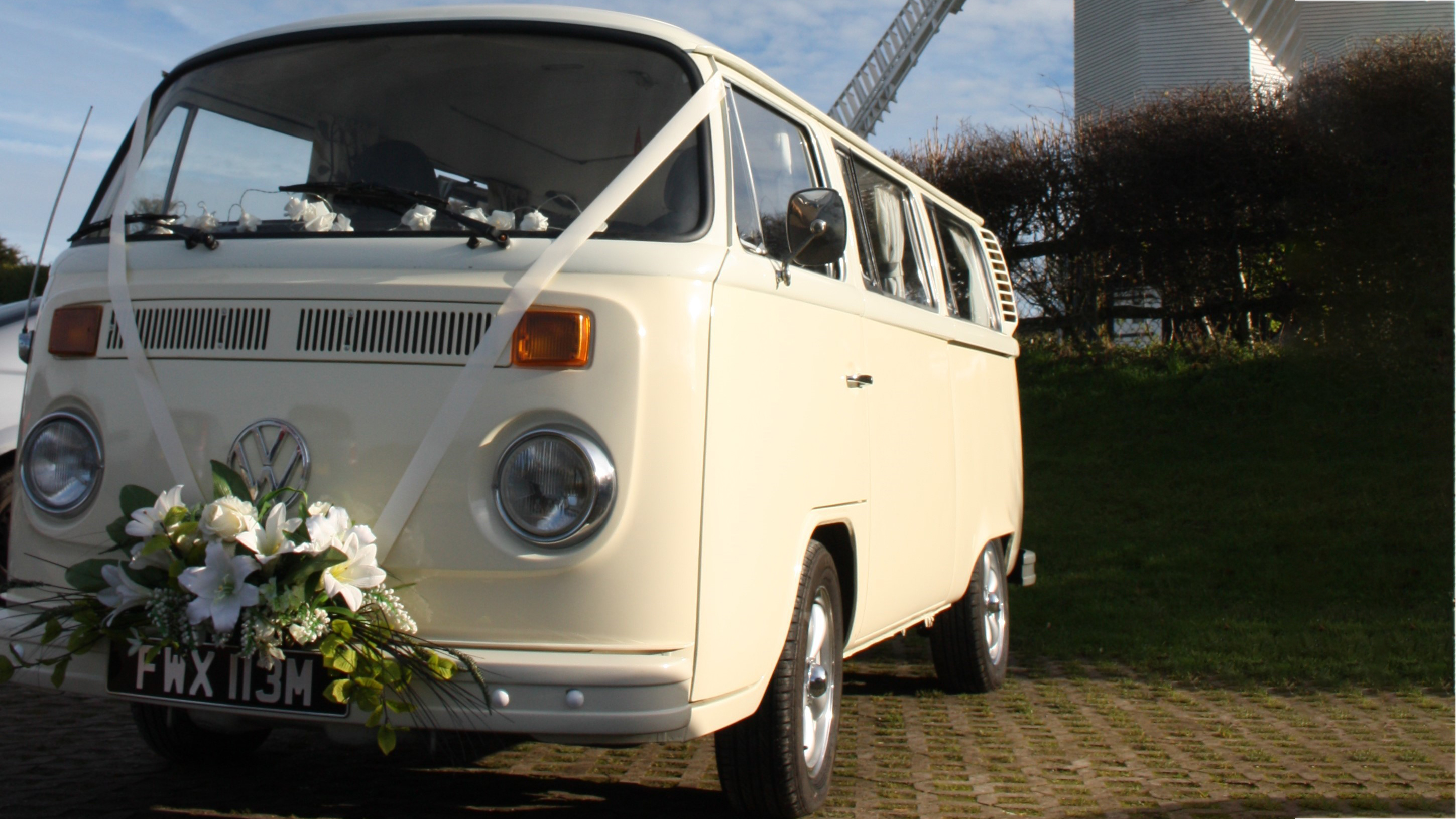 Volkswagen Bay Window Campervan wedding car for hire in Burgess Hill, West Sussex