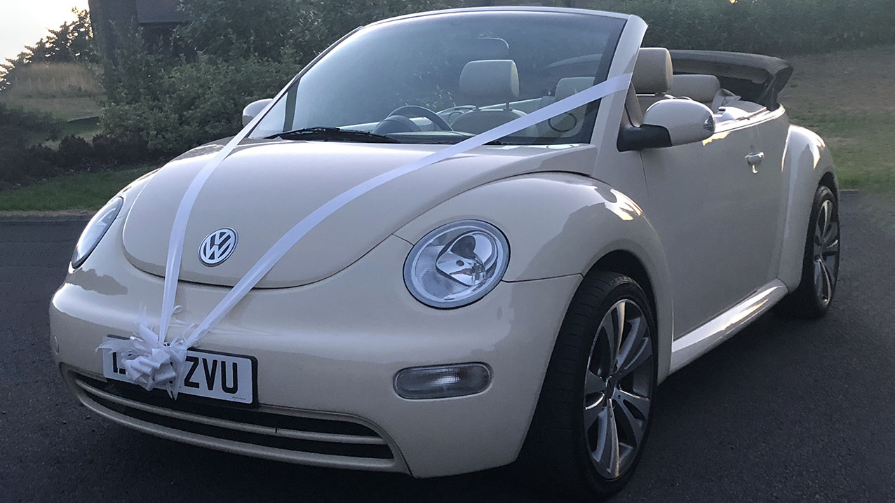 Volkswagen Beetle Convertible wedding car for hire in Newport, South Wales