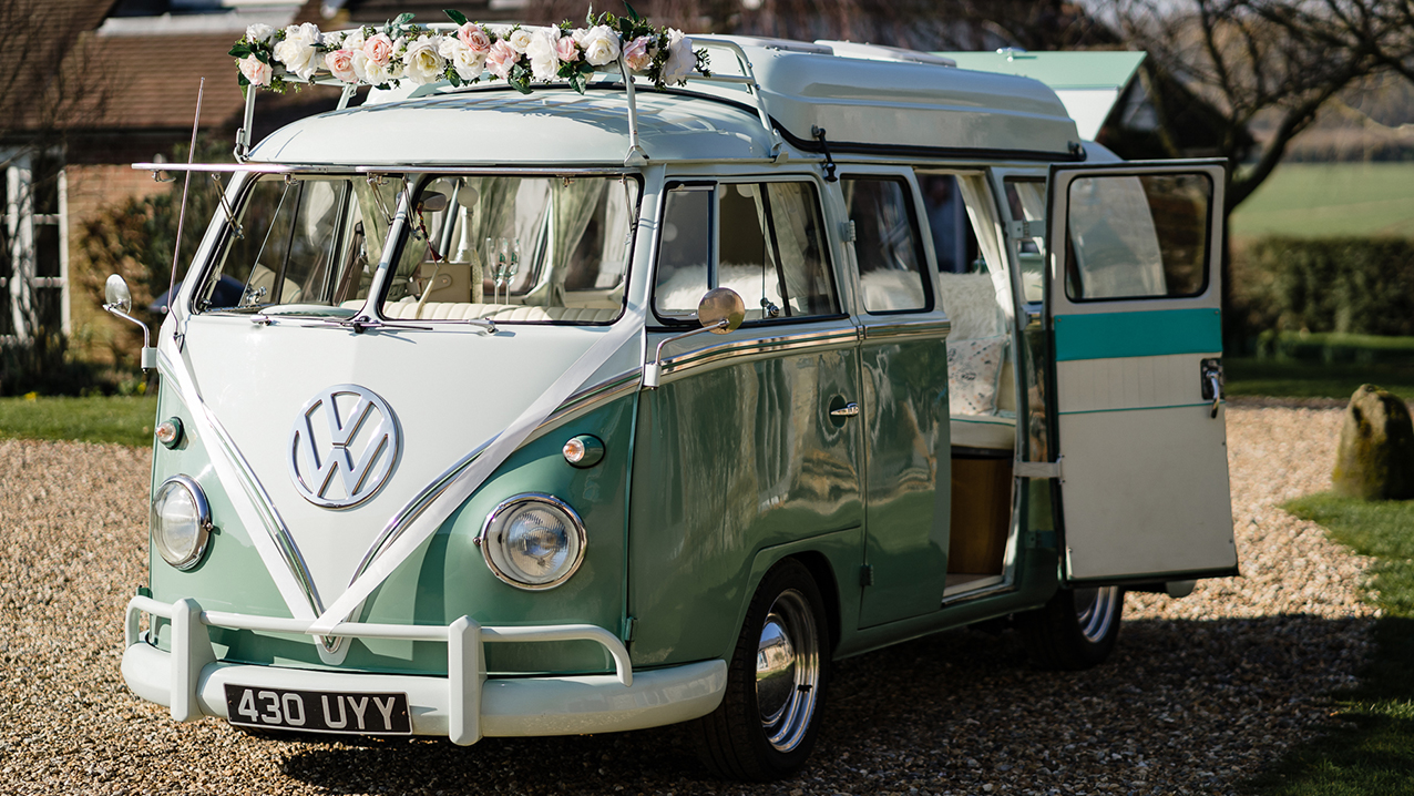 Volkswagen Split Screen Camper Van wedding car for hire in Farnborough, Hampshire