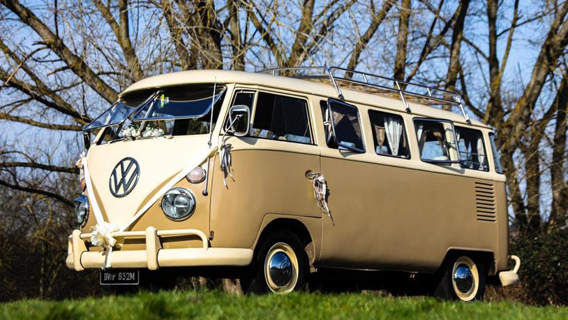 Volkswagen Split Screen Camper Van wedding car for hire in Faversham, Kent