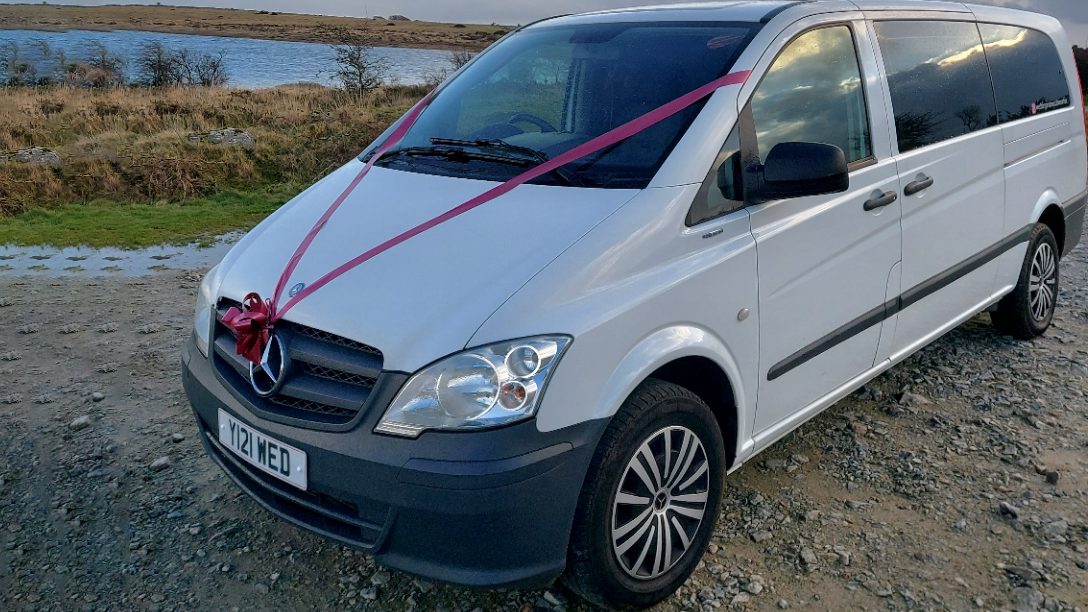 Mercedes Traveliner LWB wedding car for hire in Launceston, Devon