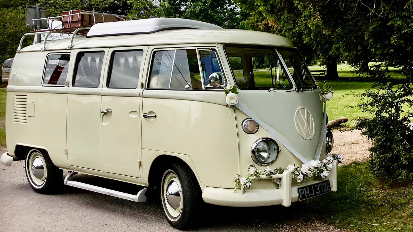 Volkswagen Split Screen Campervan wedding car for hire in Braintree, Essex