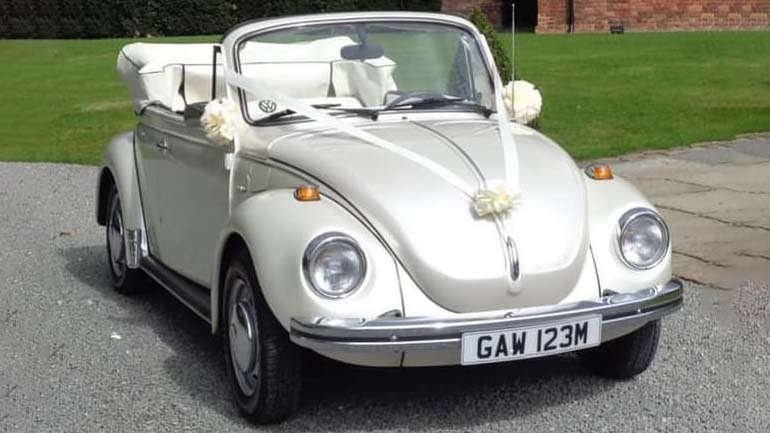 Volkswagen Beetle Karmann Convertible wedding car for hire in Birmingham, West Midlands