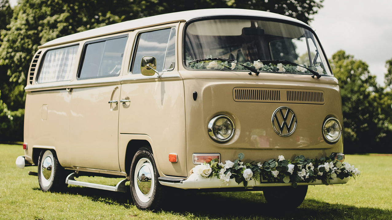 Volkswagen Bay Window Campervan wedding car for hire in Royston, Hertfordshire