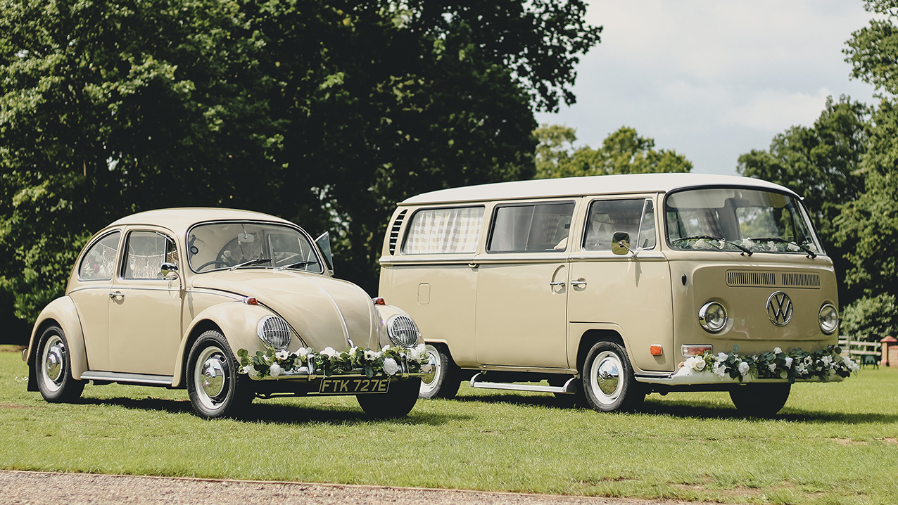 Volkswagen Beetle and Campervan at a wedding