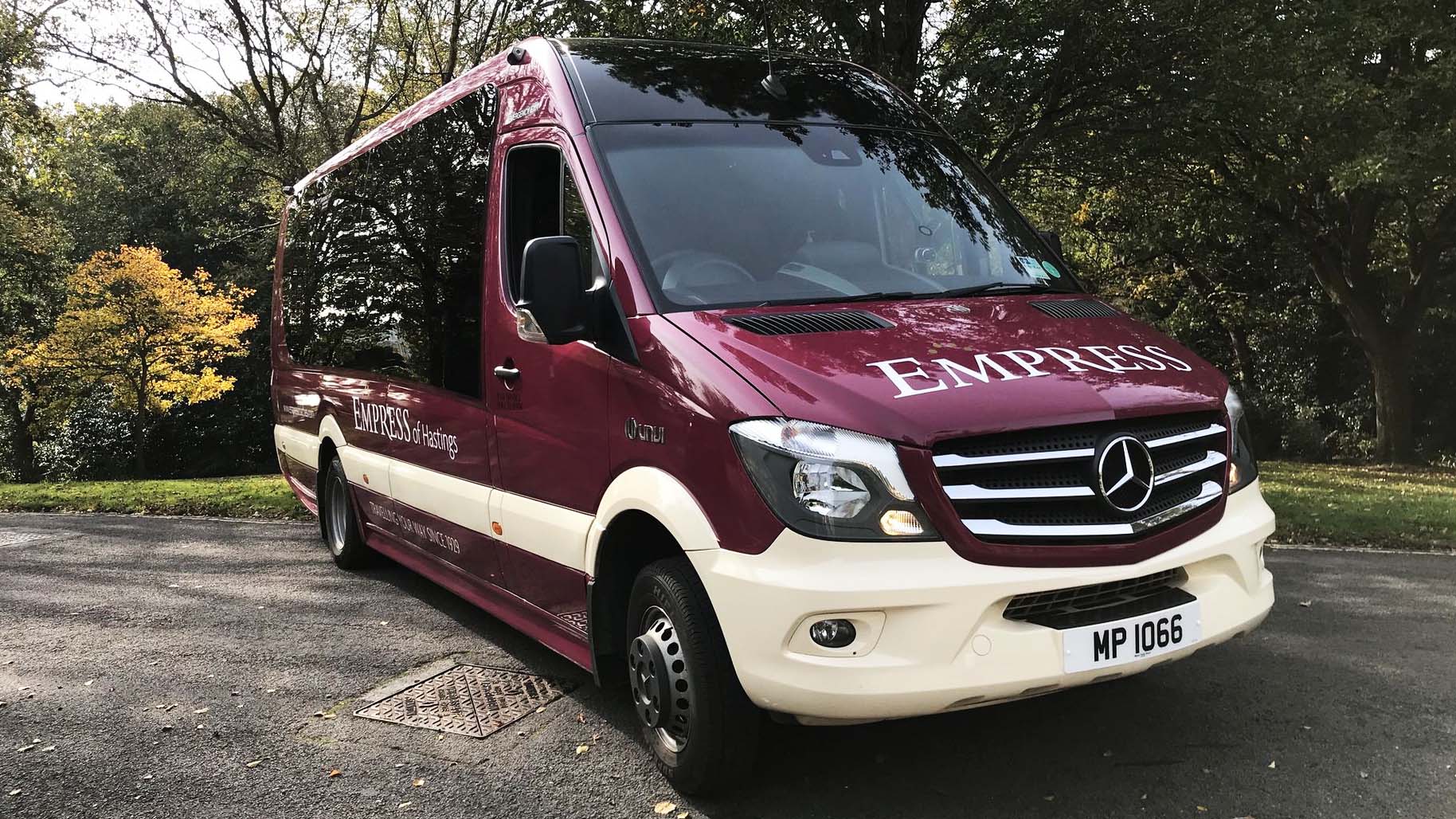 Mercedes 22 Seater Bus wedding car for hire in Hastings, Sussex