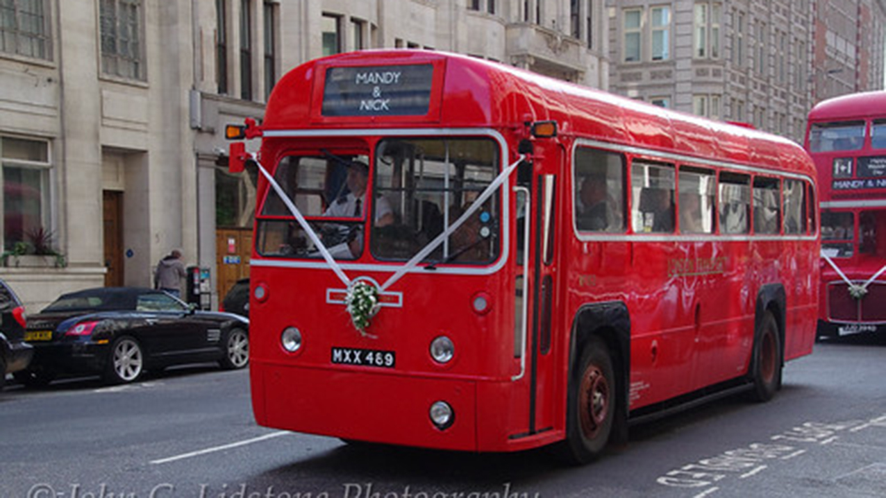 RF Single Decker Red Bus in street of London