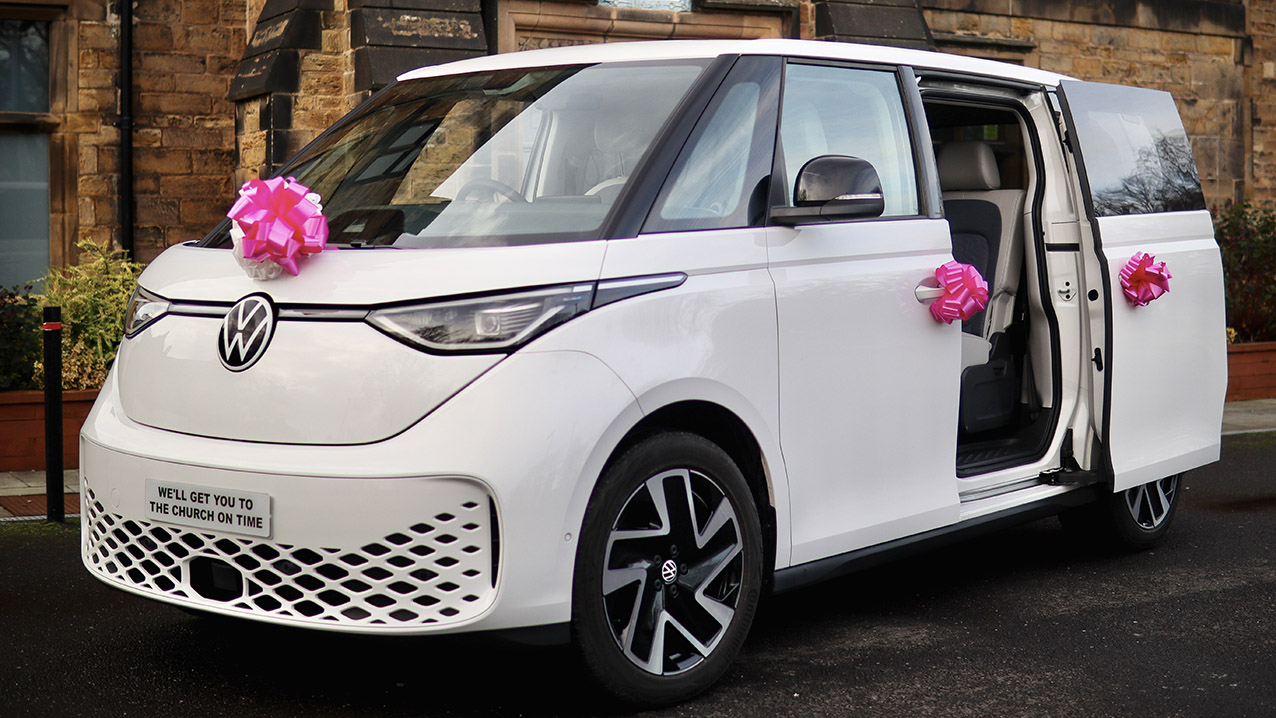 Volkswagen ID Buzz  wedding car for hire in Chesterfield. Derbyshire
