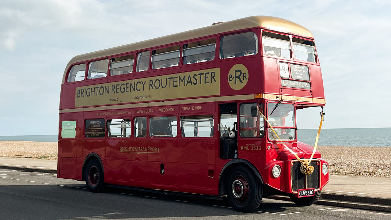 Routemaster London Bus wedding car for hire in Brighton, East Sussex