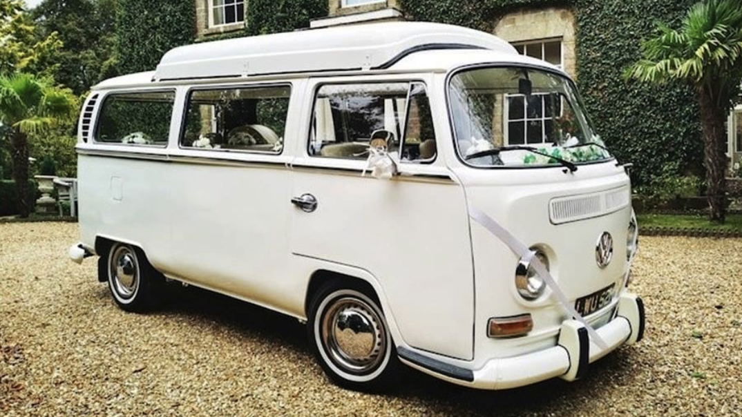 Volkswagen Bay Window Campervan wedding car for hire in Bideford, Devon