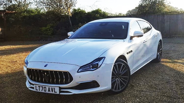 Front Side view of a modern Maserati in White