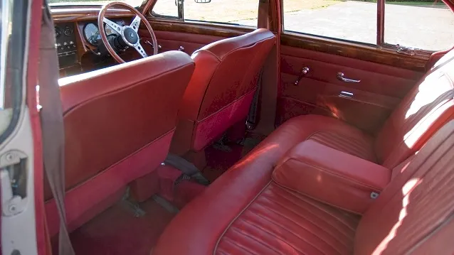 Cherry Red Leather Rear interior of Classic showing the large rear bench seat and ample leg room
