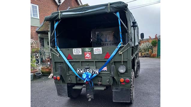 Rear view of Army Land Rover showing space and access to rear seating area