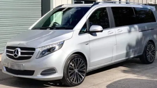 Side view of 6-seater Silver Mercedes