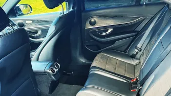 Black leather seats in rear seating area of a Mercedes E-Class