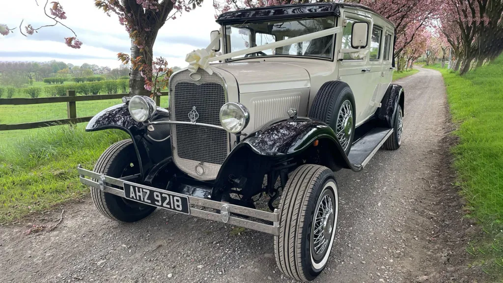 Front Side view of vintage bramwith in Ivory with Black wheels arches