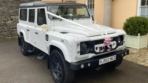 White Landrover Defender