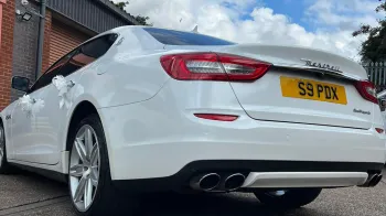 Rear view of white maserati