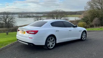Rear view of white maserati