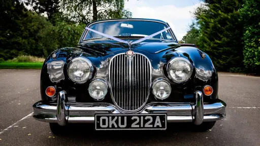 Fronr vioew of Black Jaguar iconic chrome grill with Ribbons
