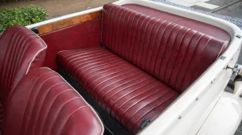 Aerial view of rear burgundy bench seat inside Beauford