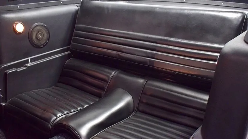 Black leather rear seats inside Classic Ford Mustang