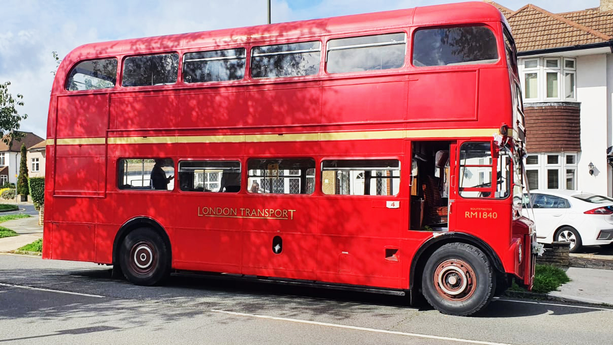 Right side view of big Red Routemaster London bus