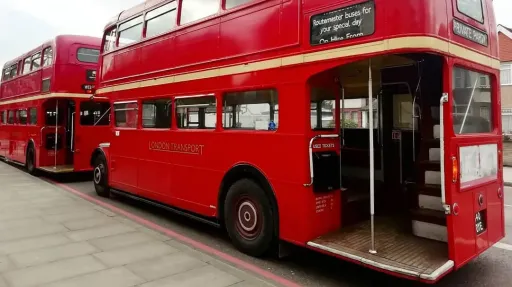 Rear view of open platform on a Red London Routemaster Bus