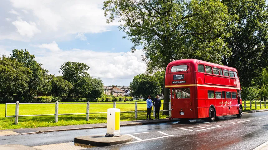 Rear view of big Red London Routemaster Bus