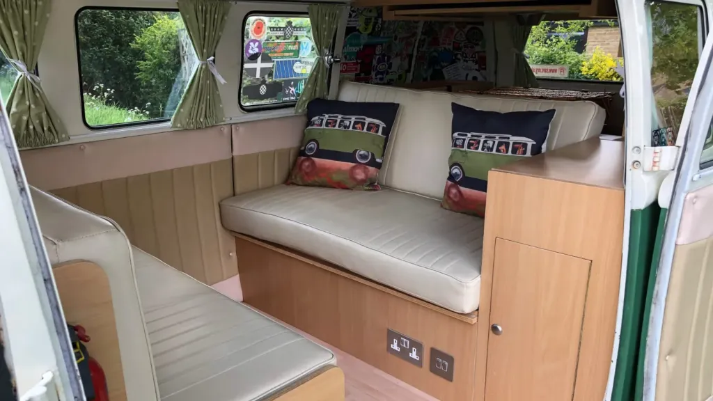 Classic VW Campervan interior seating arrangment for 5 passengers