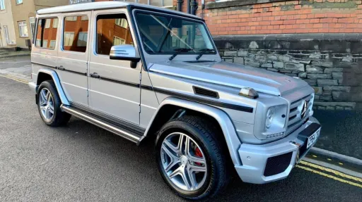 Silver Mercedes G-Wagon parked in the street of Bristol
