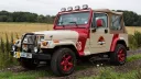 American Jeep Wrangler from Jurrasic Park film in Beige Sand with front spot lights in top of the main cabin