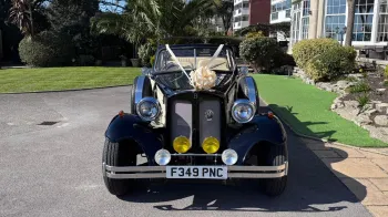 Full front view of Vintage Beauford in Ivory with Black Wheel Arches and Black Bonnet.
