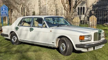 Right side view of White BEntley Mulsanne