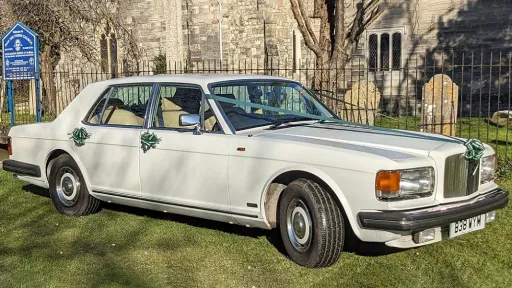 Right side view of White BEntley Mulsanne