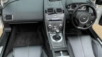 Aerial view of Black leather interior inside Aston Martin Vantage
