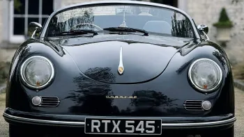 Front bonnet close-up view of a black Porsche