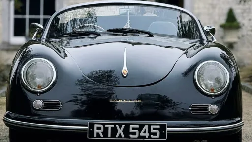 Front bonnet close-up view of a black Porsche