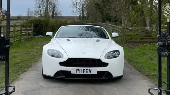 Full front view of modern White Aston Martin