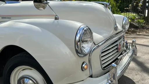 Close-up of Classic Morris Minor with Chrome Bumpers