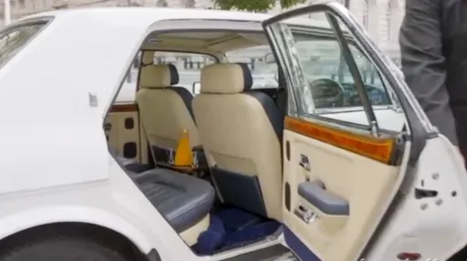 Two tone Cream and Grey leather interior inside White classic Rolls-Royce