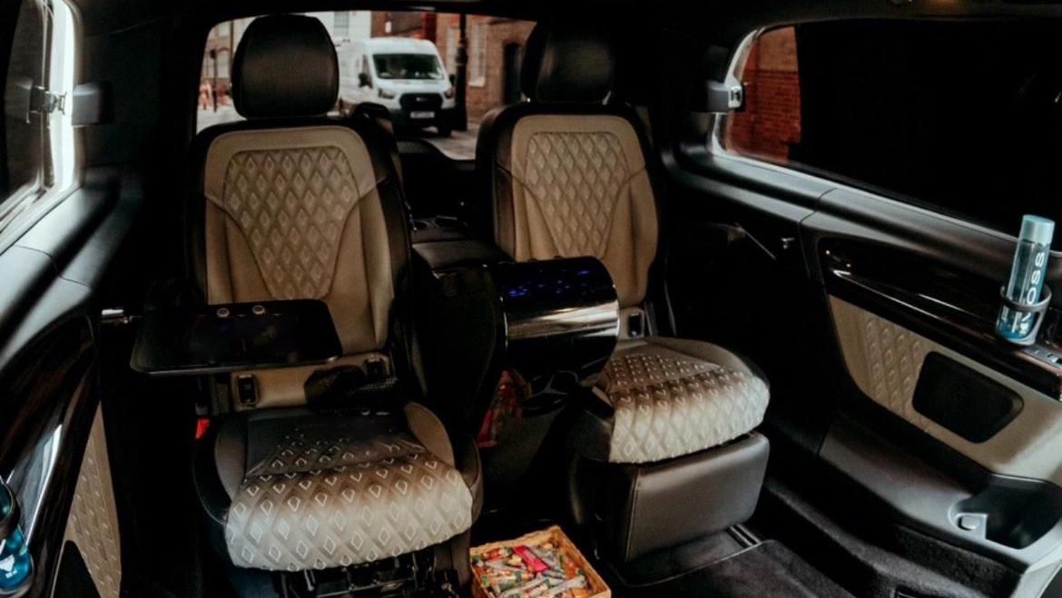 Rear interior black and grey leather seats inside Mercedes V-class