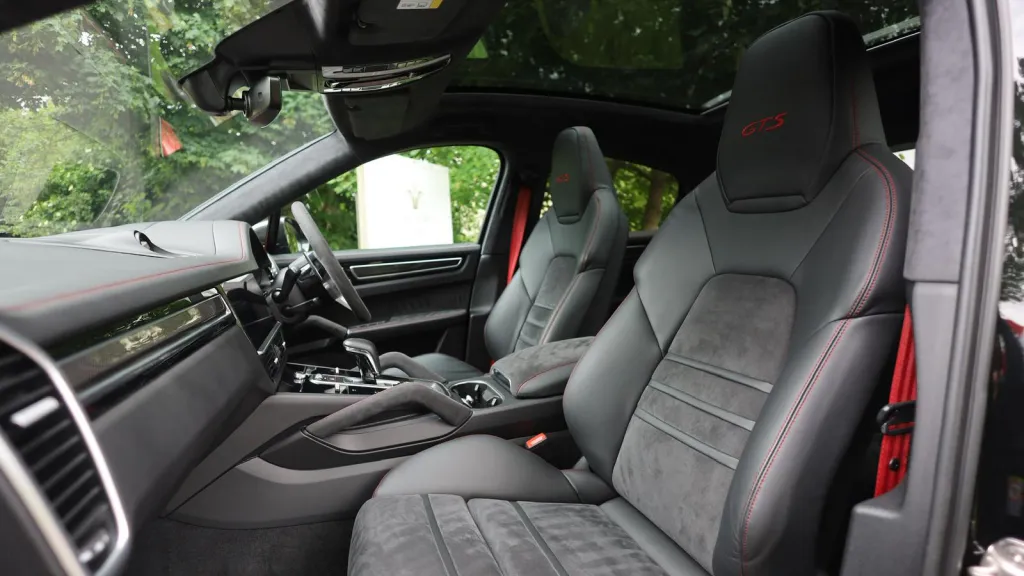 Black Porsche Cayenne GTS front ionterior passenger seat with black leather